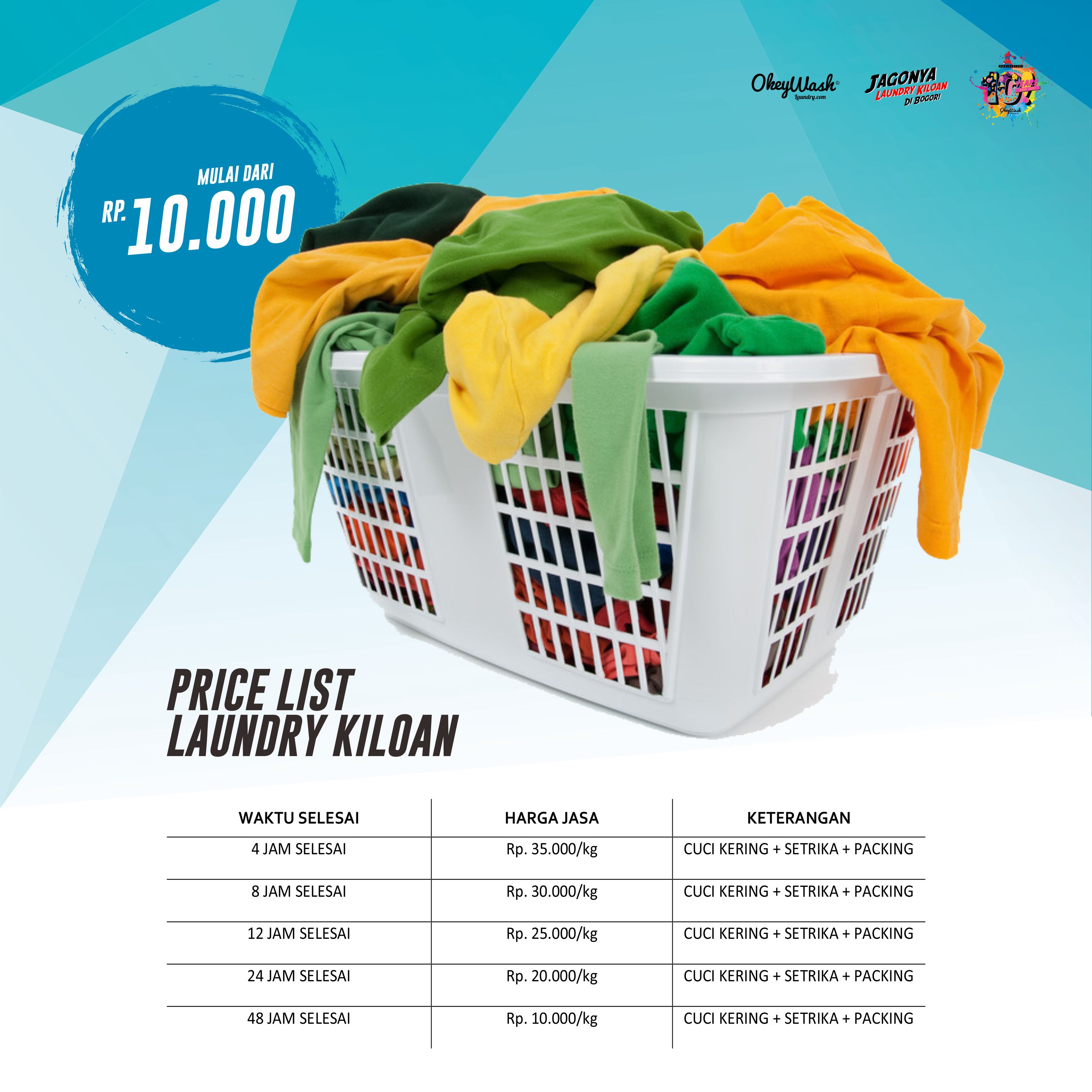 Price List Okey Wash Laundry 2019 - Laundry Kiloan