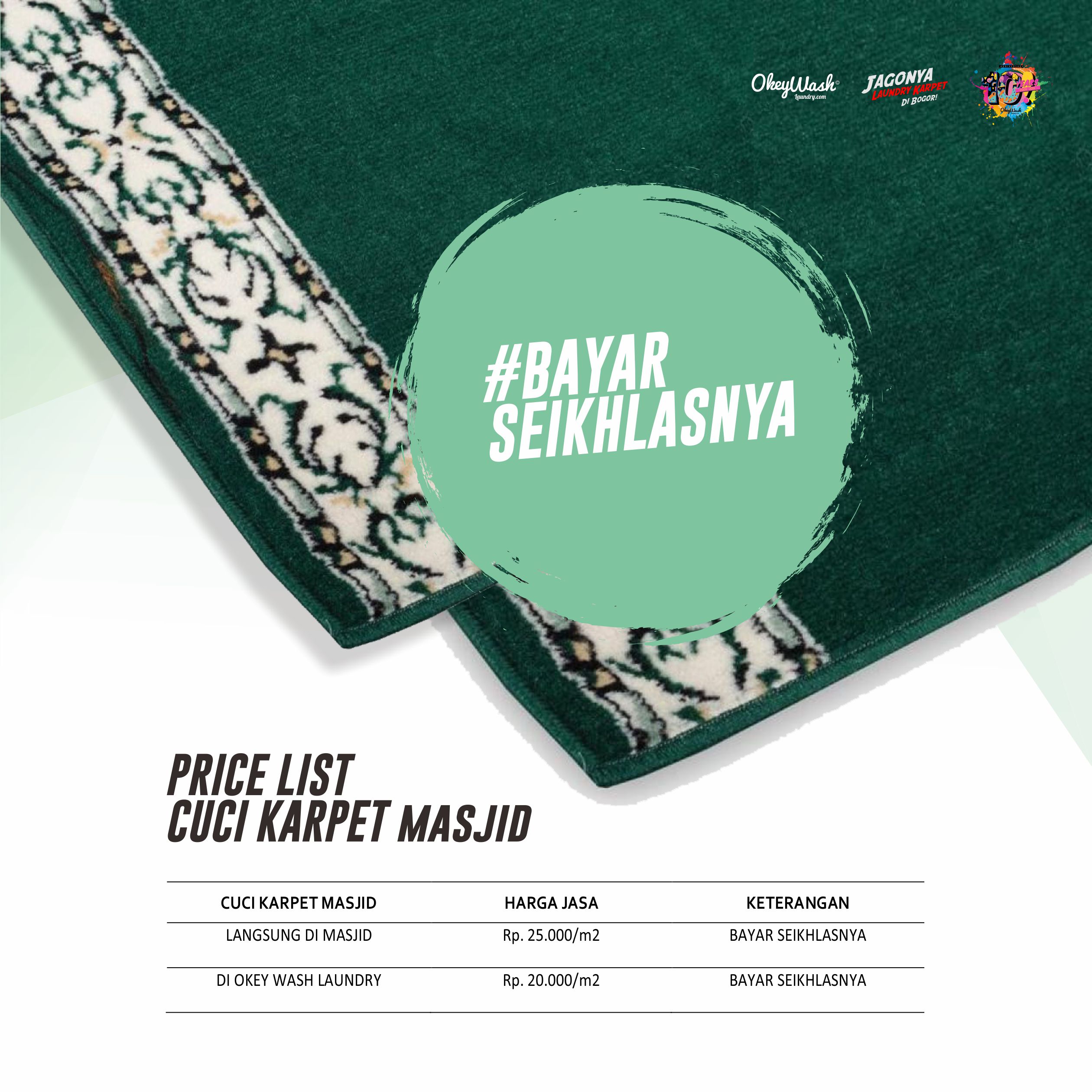 Price List Okey Wash Laundry 2019 - Cuci Karpet Masjid