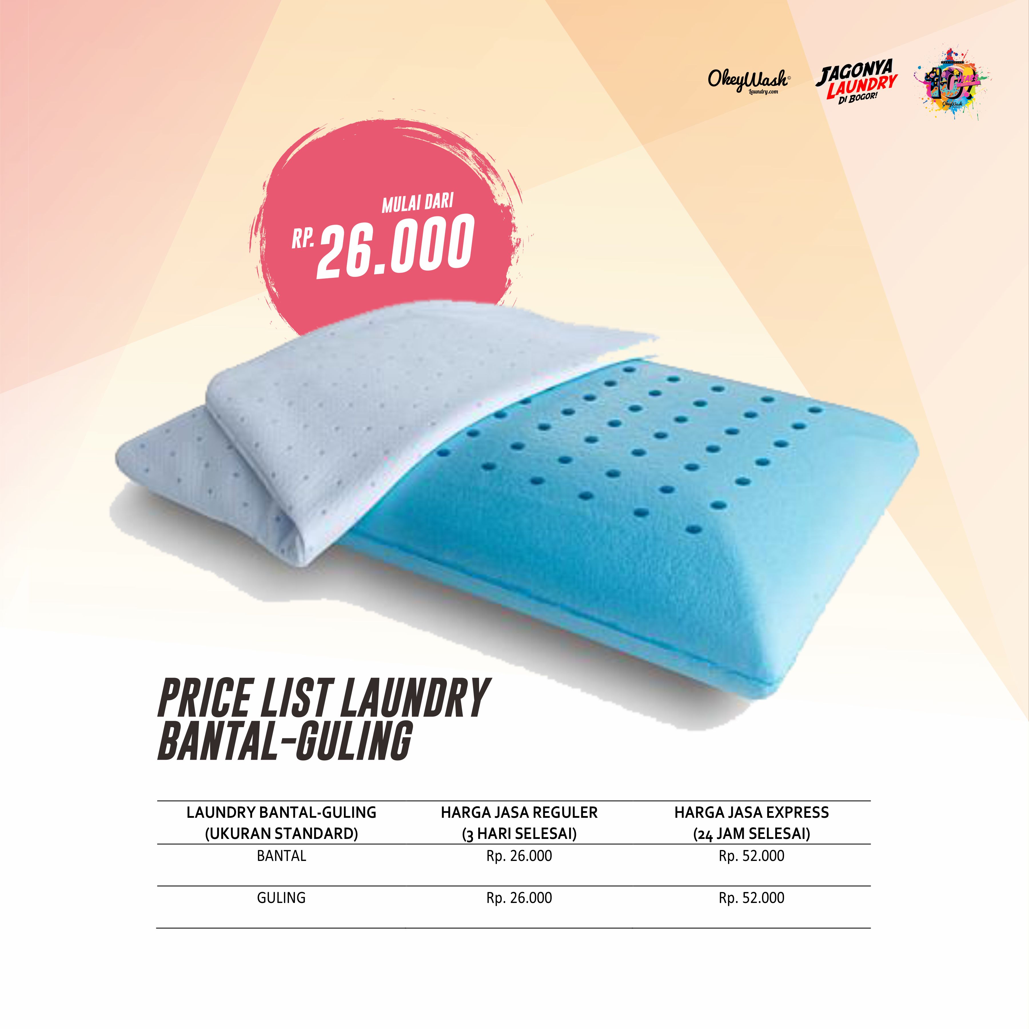 Price List Okey Wash Laundry 2019 - Laundry Bantal Guling